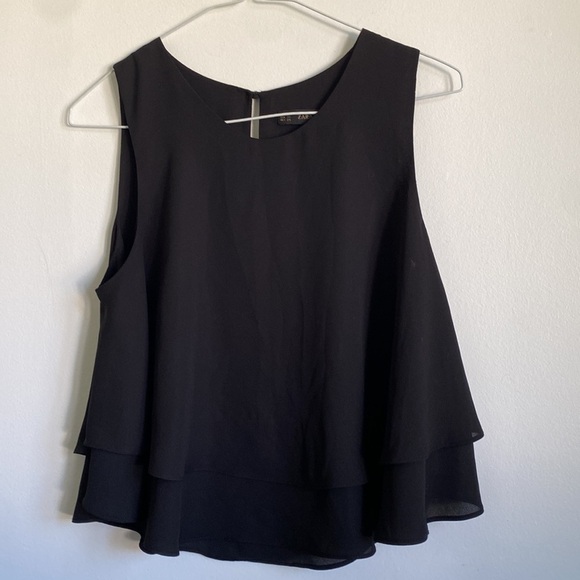 ZARA Sleeveless Layered Office Blouse Top • Solid Black • XS - Picture 1 of 9